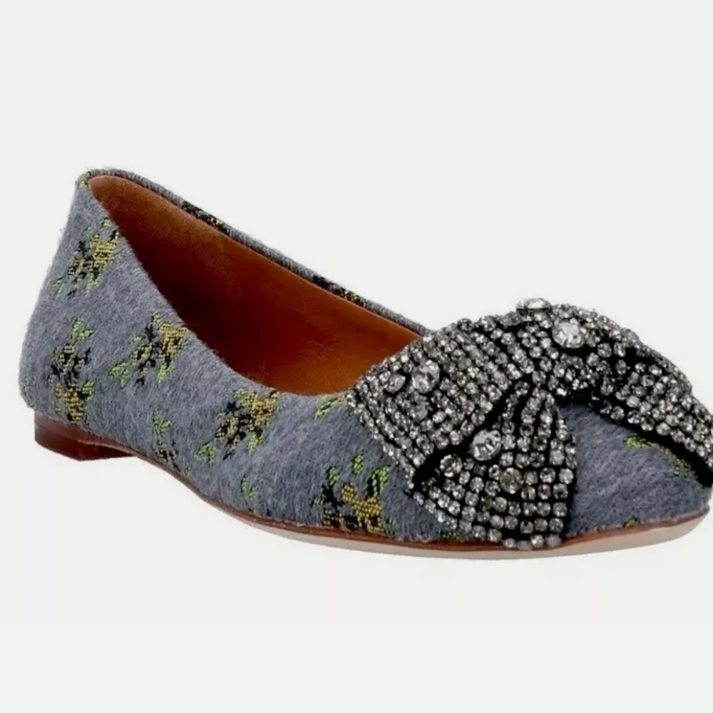 TORY BURCH CRYSTAL BOW  FLORAL JACQUARD EMBROIDERY BALLET FLAT SZ 6